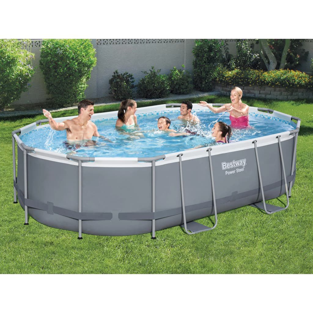 Bestway Oval Power Steel zwembad met kit, 488 x 305 x 107 cm