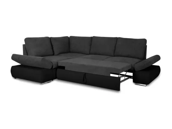 Canapé d'angle Sebastian Réversible et Convertible avec coffre en simili et tissu - Gris anthracite - L267 x P200 x H90cm - Loungitude