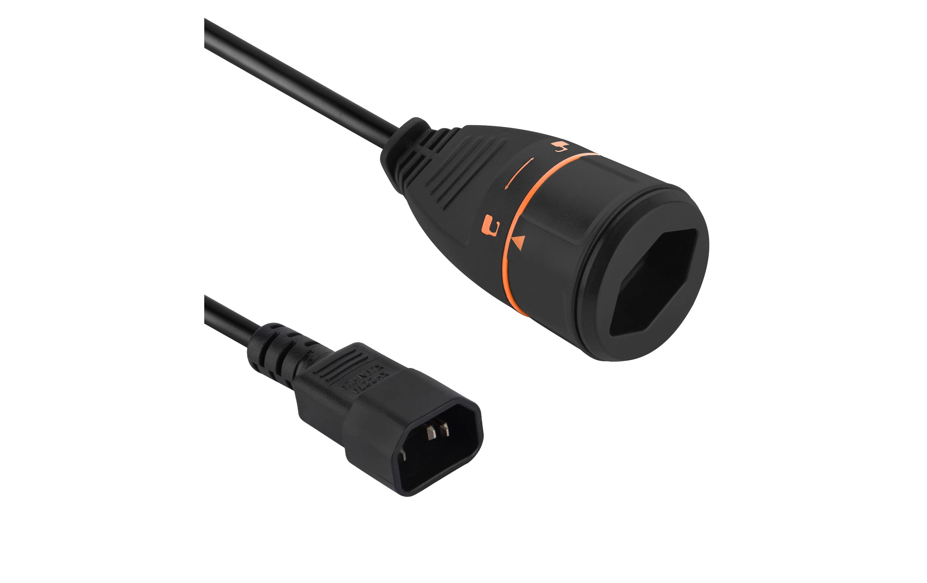 Verlängerungs-Netzkabel 1.4 mKabel USV mit LOCK-Kupplung T13 schwarz