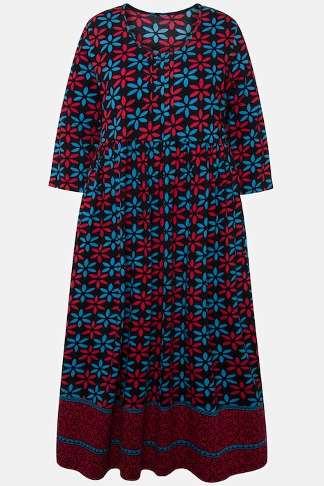 Jerseykleid, Blüten, A-Linie, Rundhals, 3/4-Arm