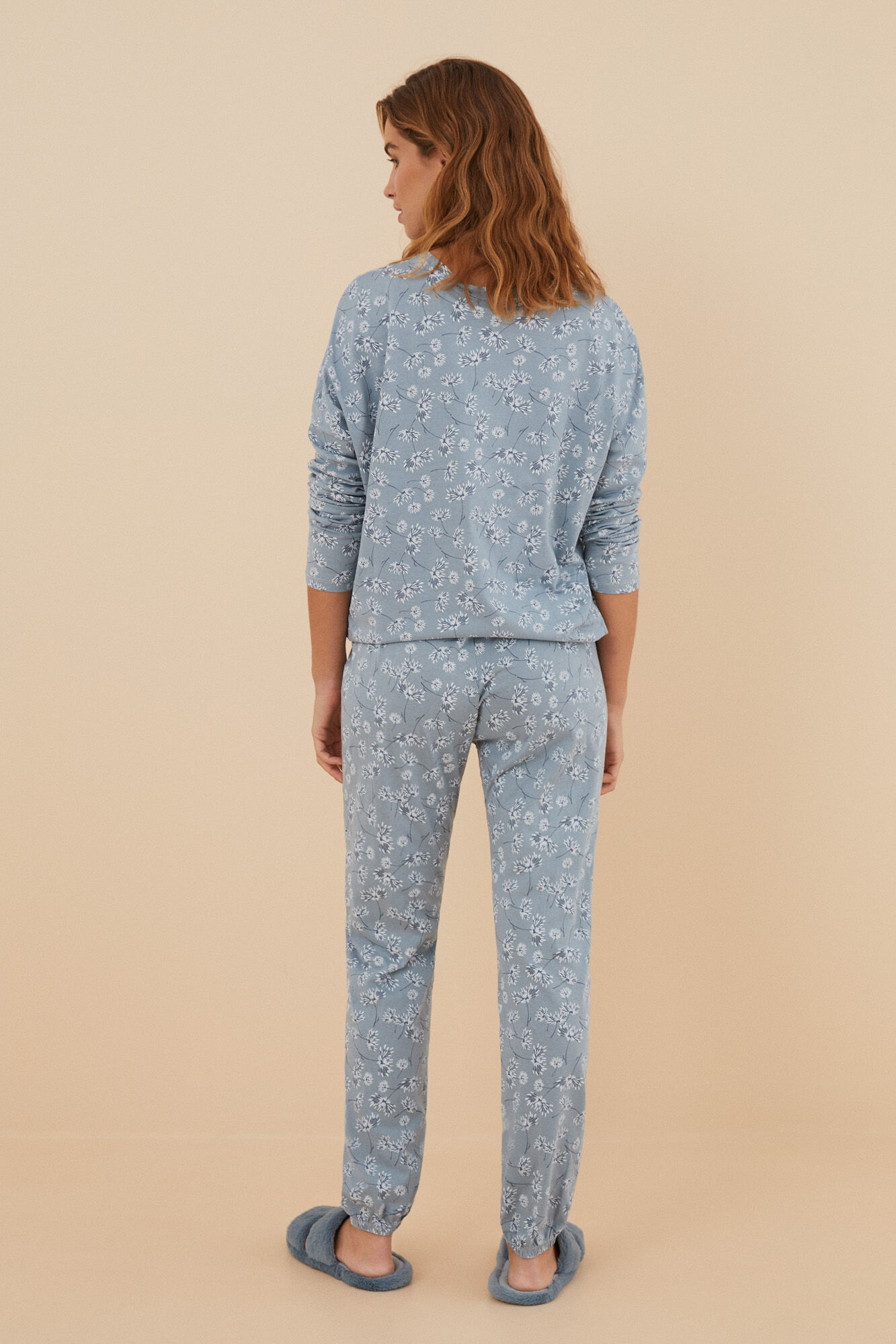 Pijama comprido, 100% algodão, estampa floral