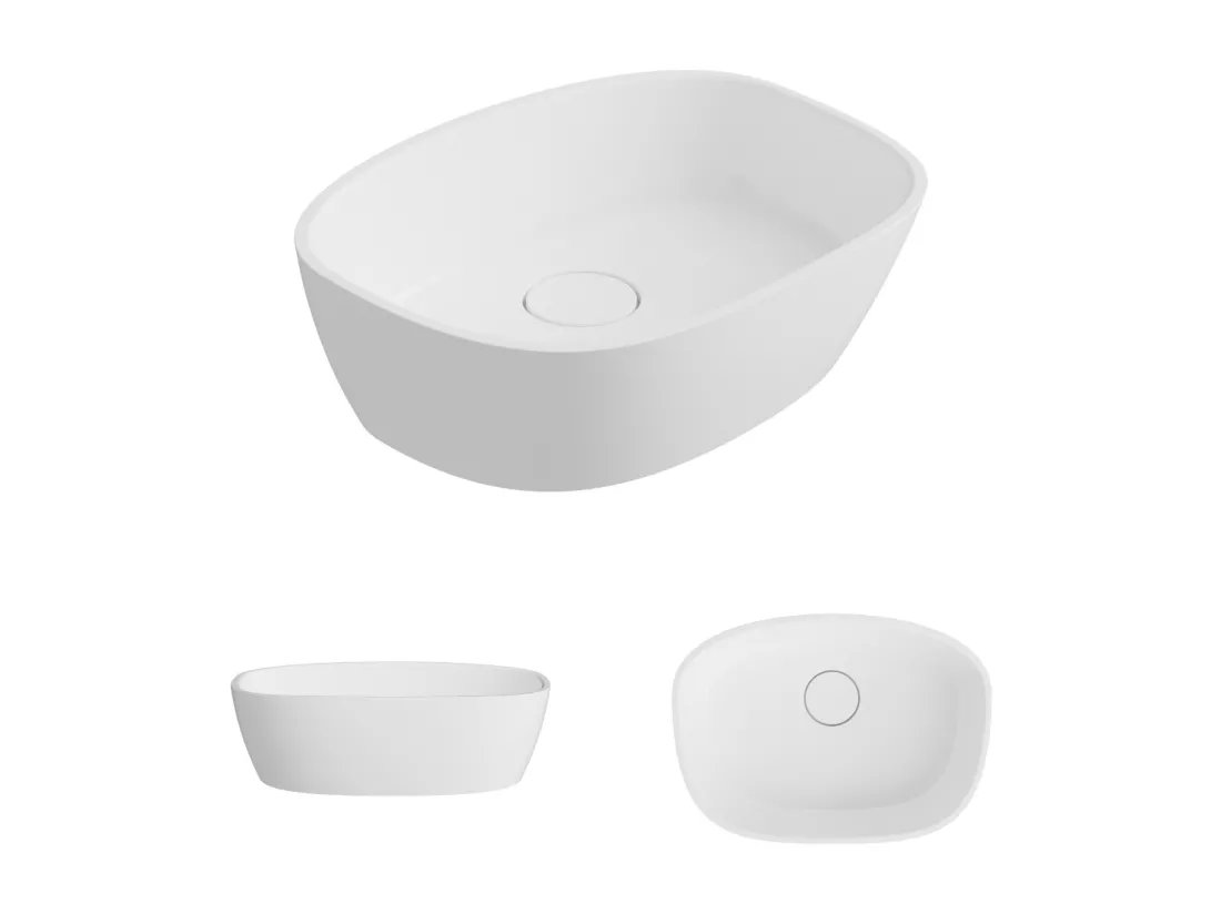 Vasque à poser FRODE - 75% Minéral Blanc Mat Asymétrique 50*36*H16.6cm - LAVABERG