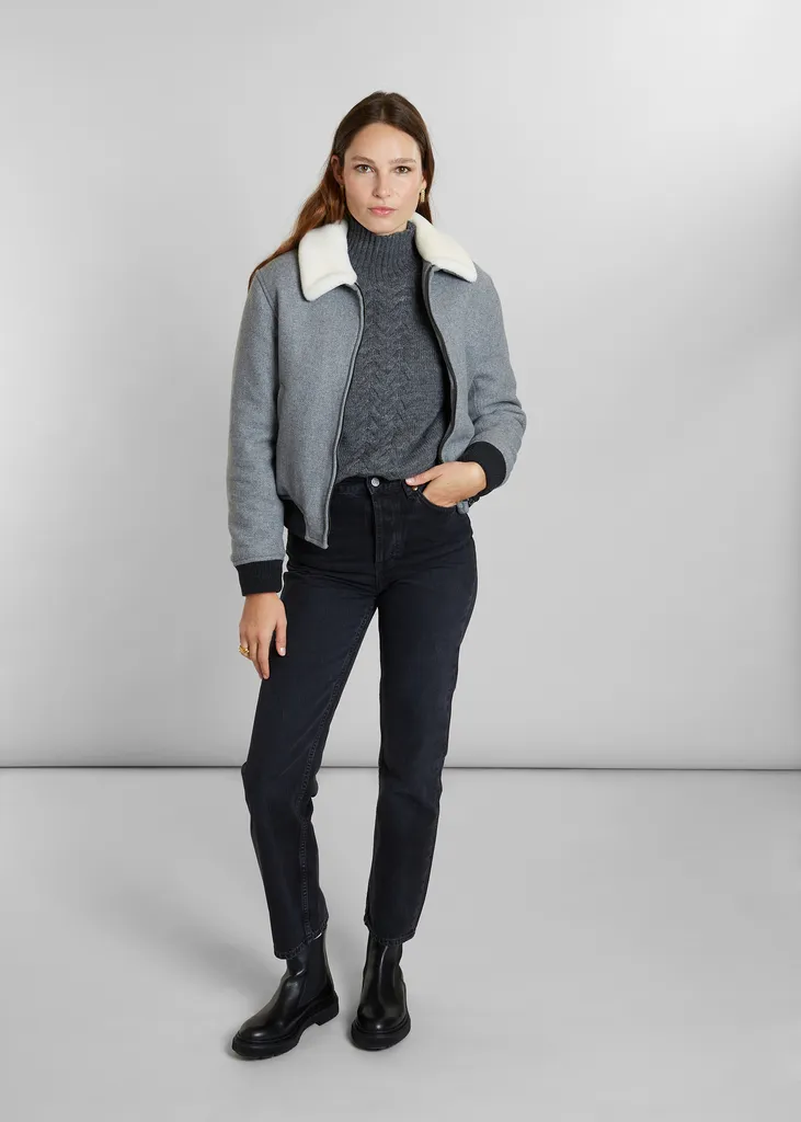 Blouson col effet mouton en laine fabriqué en France L'Exception Paris