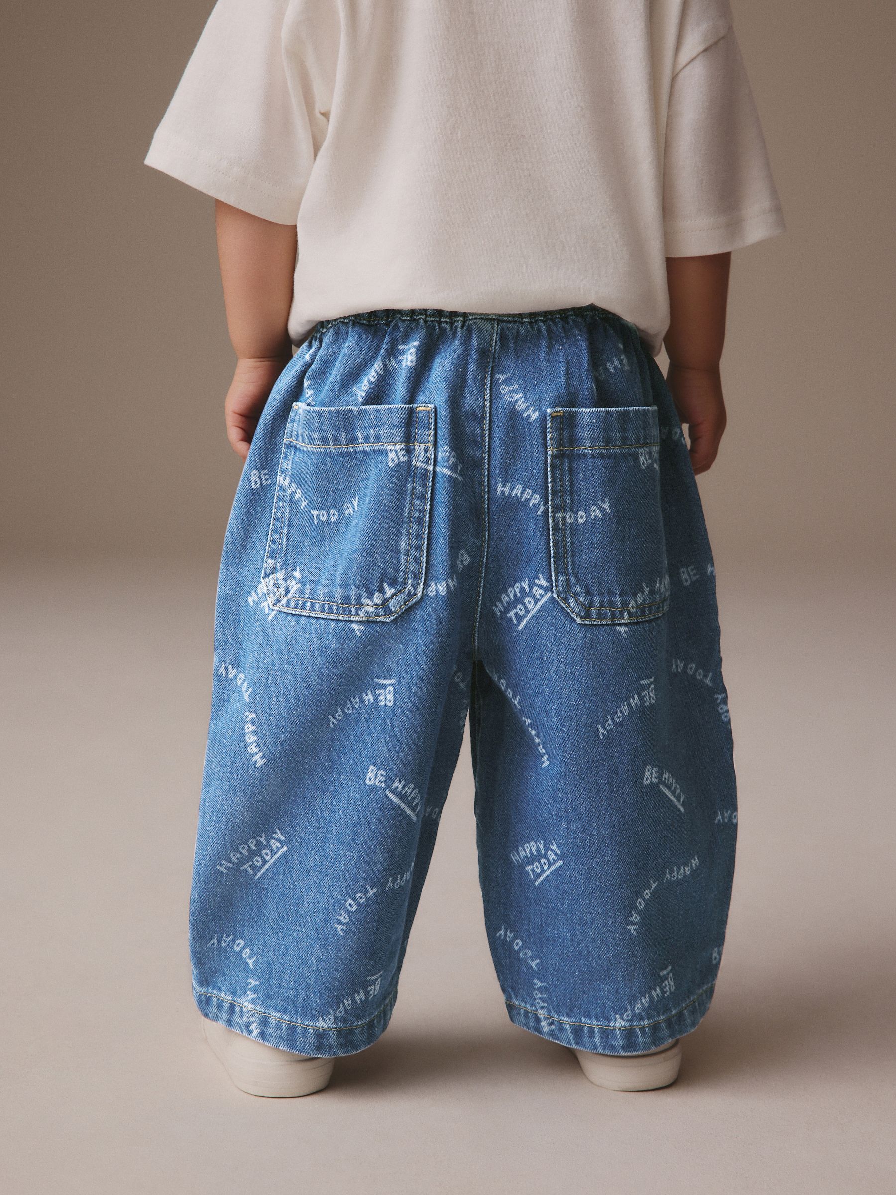 Mid Blue All Over Print - Jeans van 100% katoen met wijde pijpen (3mnd -7jr)