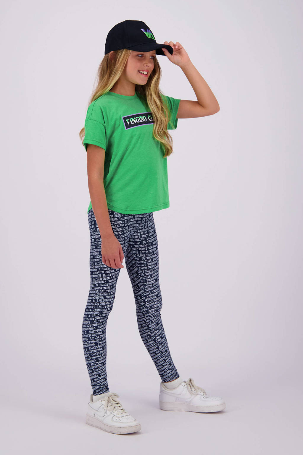 Vingino sportlegging Shelby met all over print wit/donkerblauw