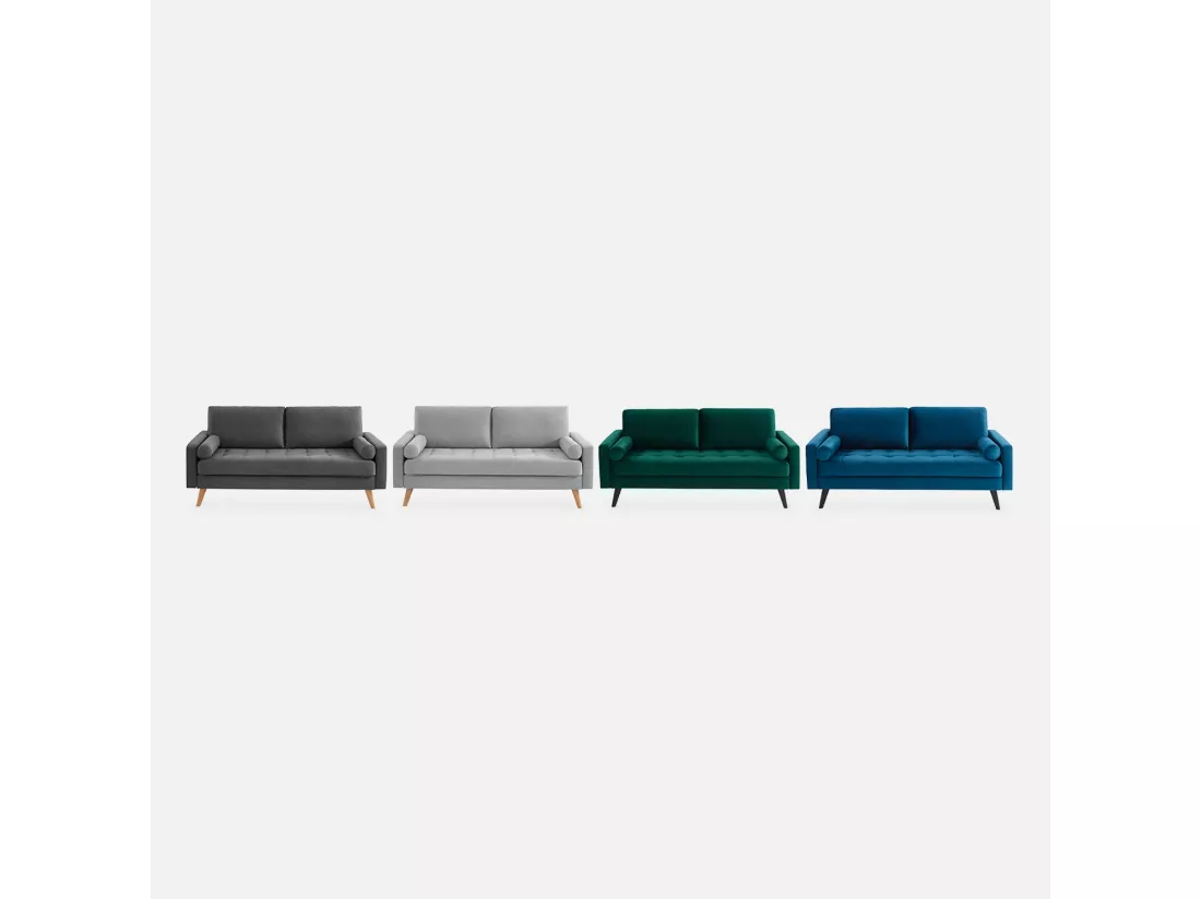 Canapé en tissu gris clair. 3 places scandinave fixe. droit. pieds bois