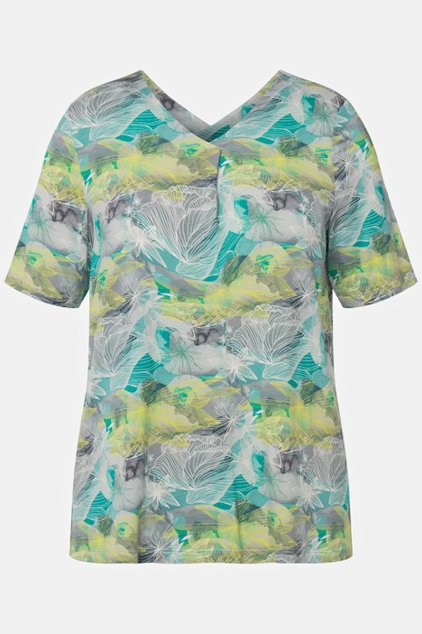 T-Shirt, Zierfalte, V-Ausschnitt, Halbarm