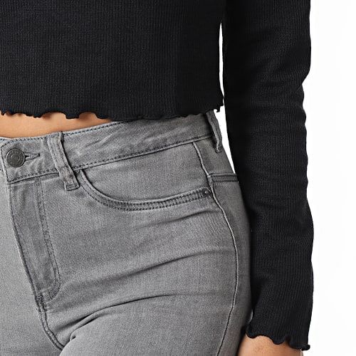 Tee Shirt Manches Longues Crop Femme Kitty Noir
