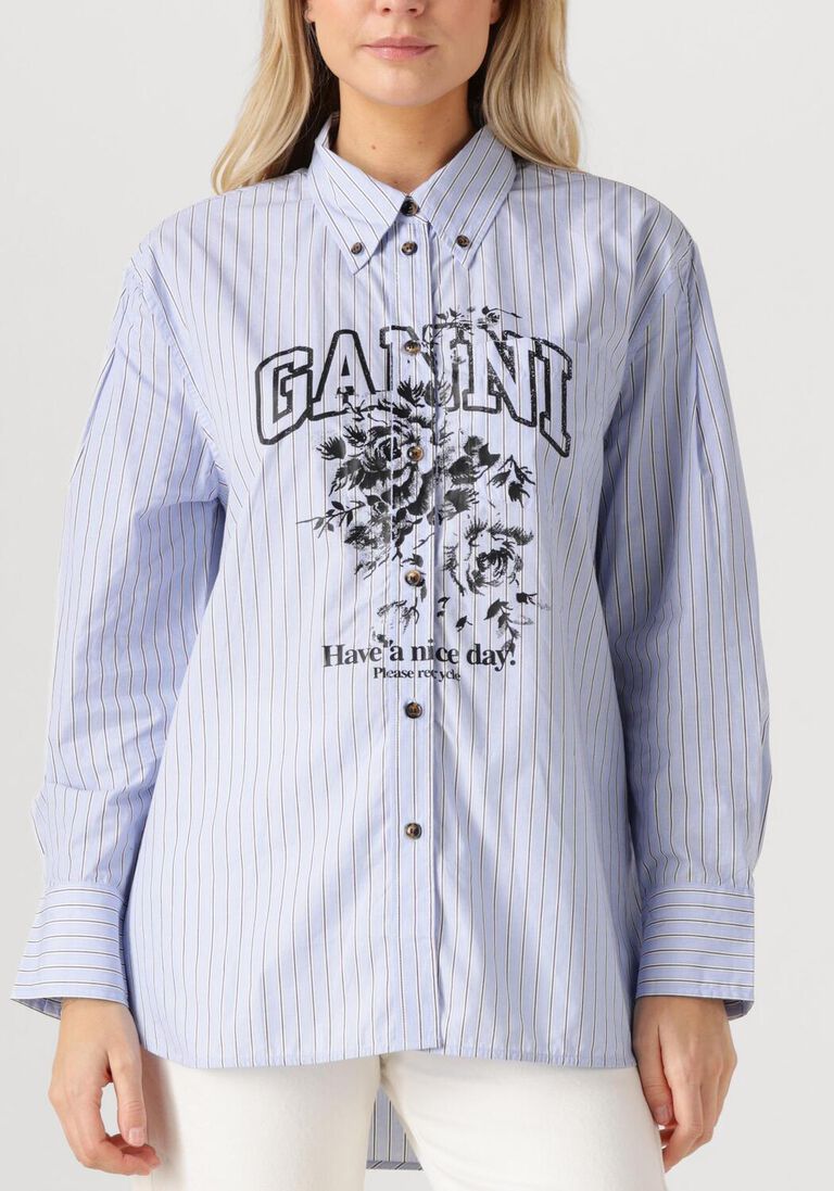 lichtblauwe ganni blouses stripe cotton shirt
