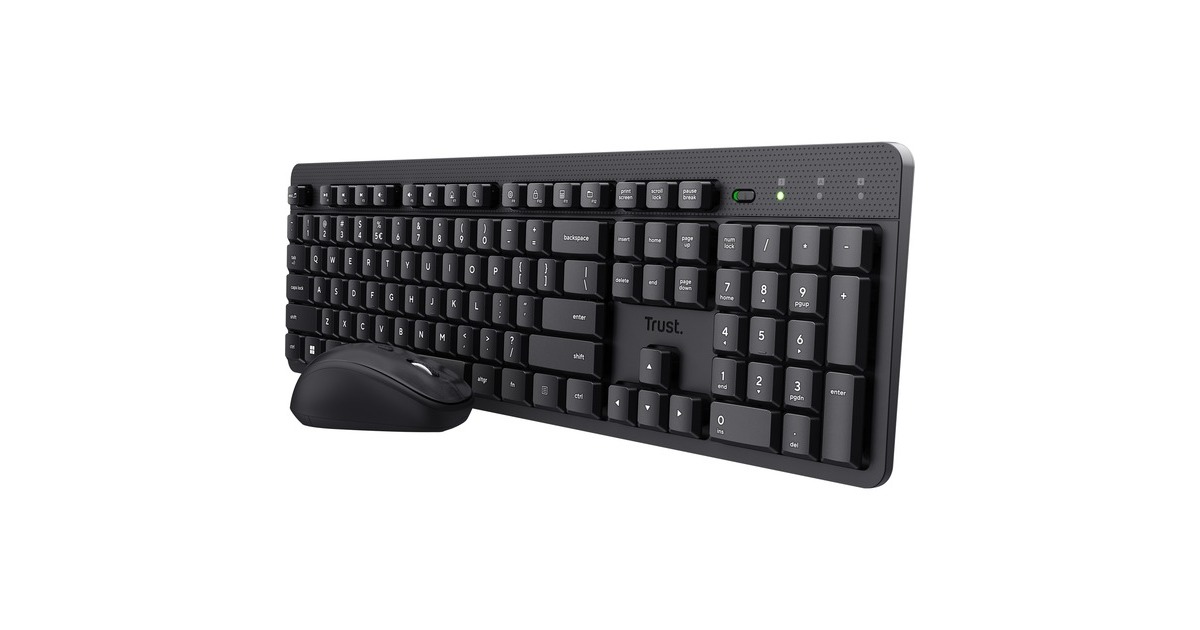 TrustOdy II Stille draadloze toetsenbord- en muisset, desktopset  (Zwart, US lay-out, Membraan, 800 dpi - 1.600 dpi)