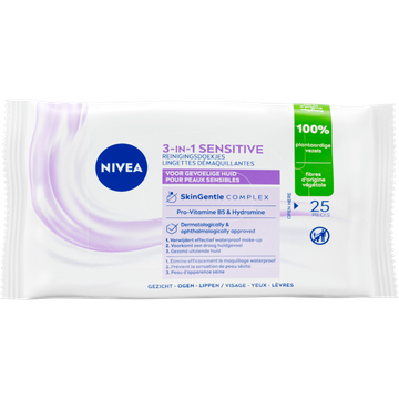 NIVEA 3-in-1 Sensitive Reinigingsdoekjes - 25 stuks - Make-up Remover Doekjes - Gezichtsreiniger - Voor de gevoelige huid