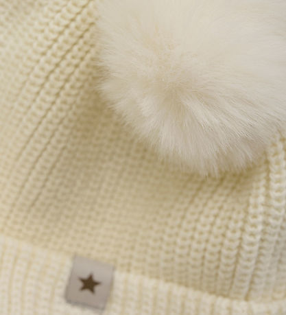 Huttelihut Mütze - Strick - Antique White m. Quasten