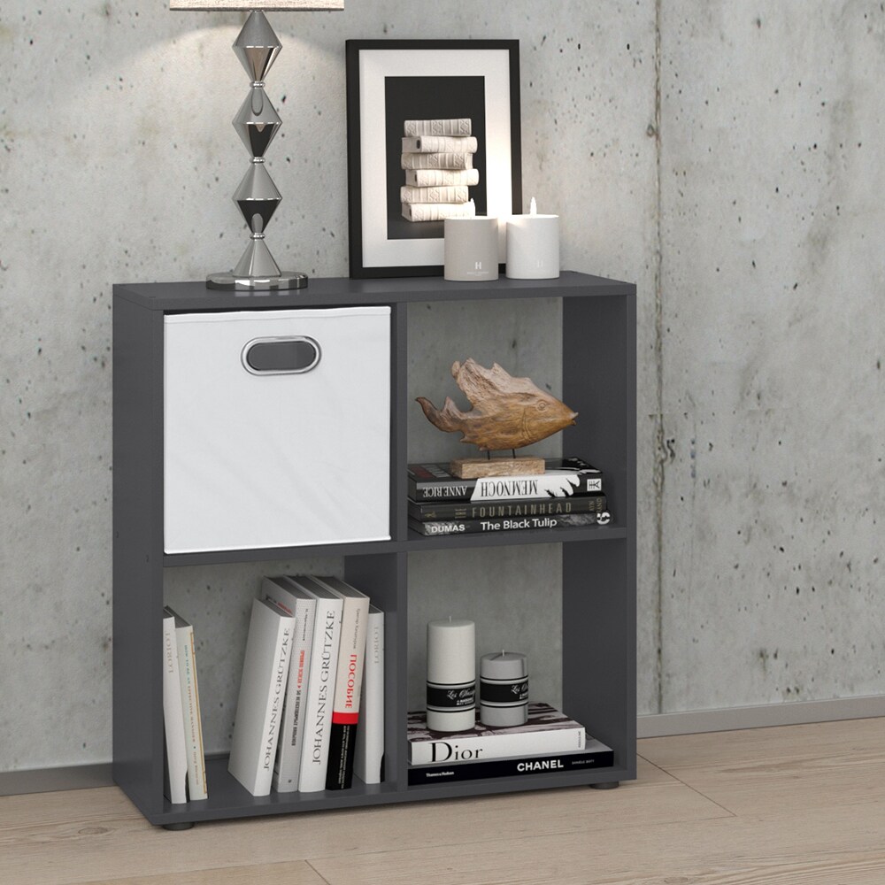 Vicco Raumteiler Standregal Bücherregal 4 Fächer Tetra Grau Hochregal CD-Regal