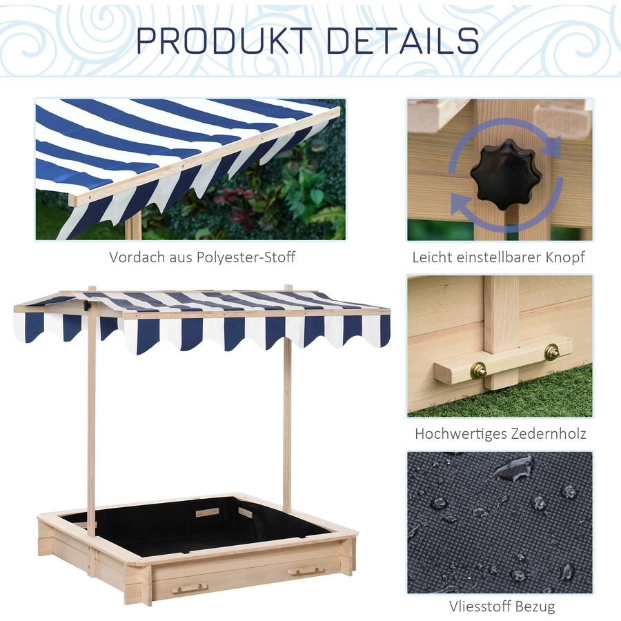 Outsunny Sandkasten mit verstellbarem Dach natur