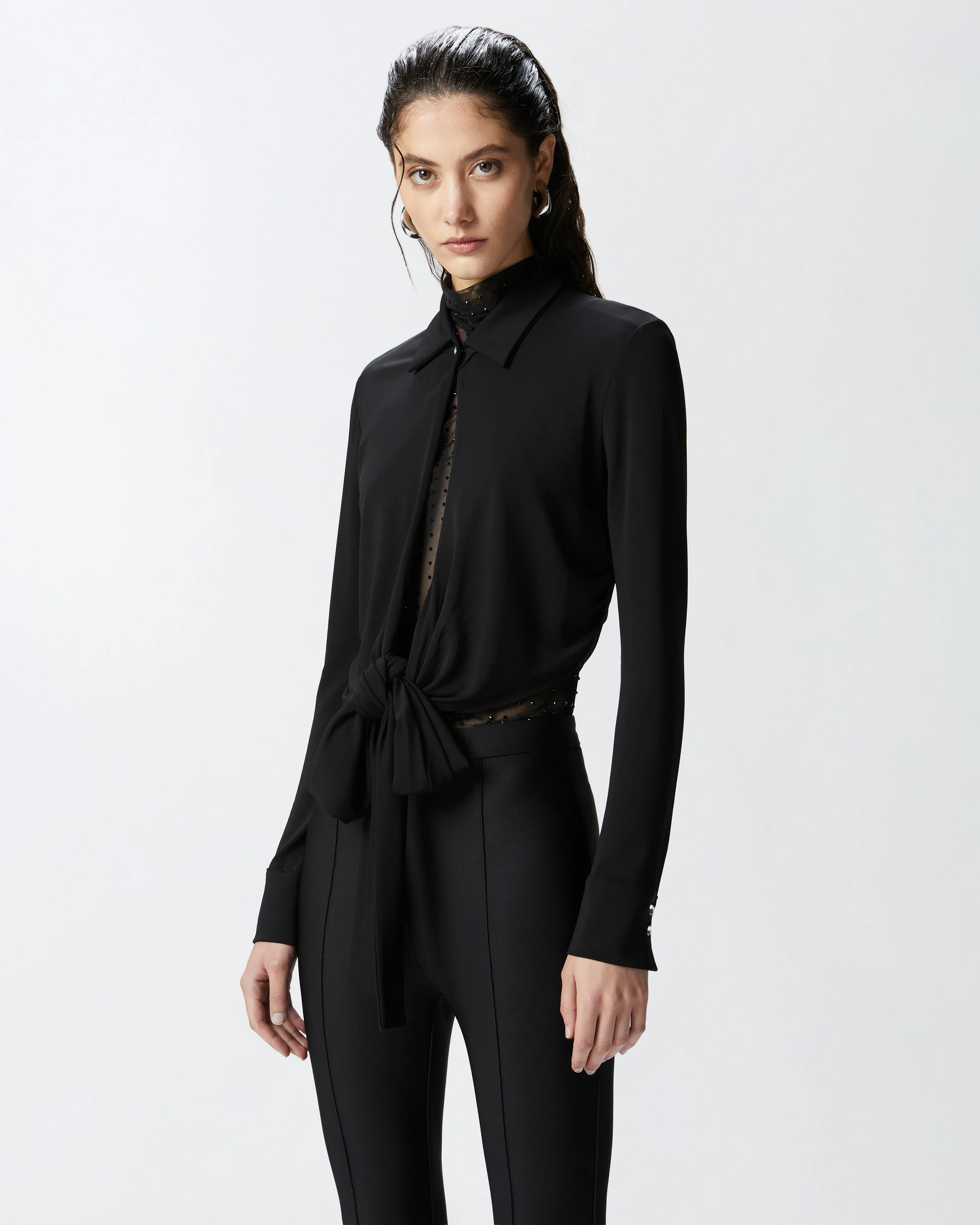Blouse courte à col chemise | Noir