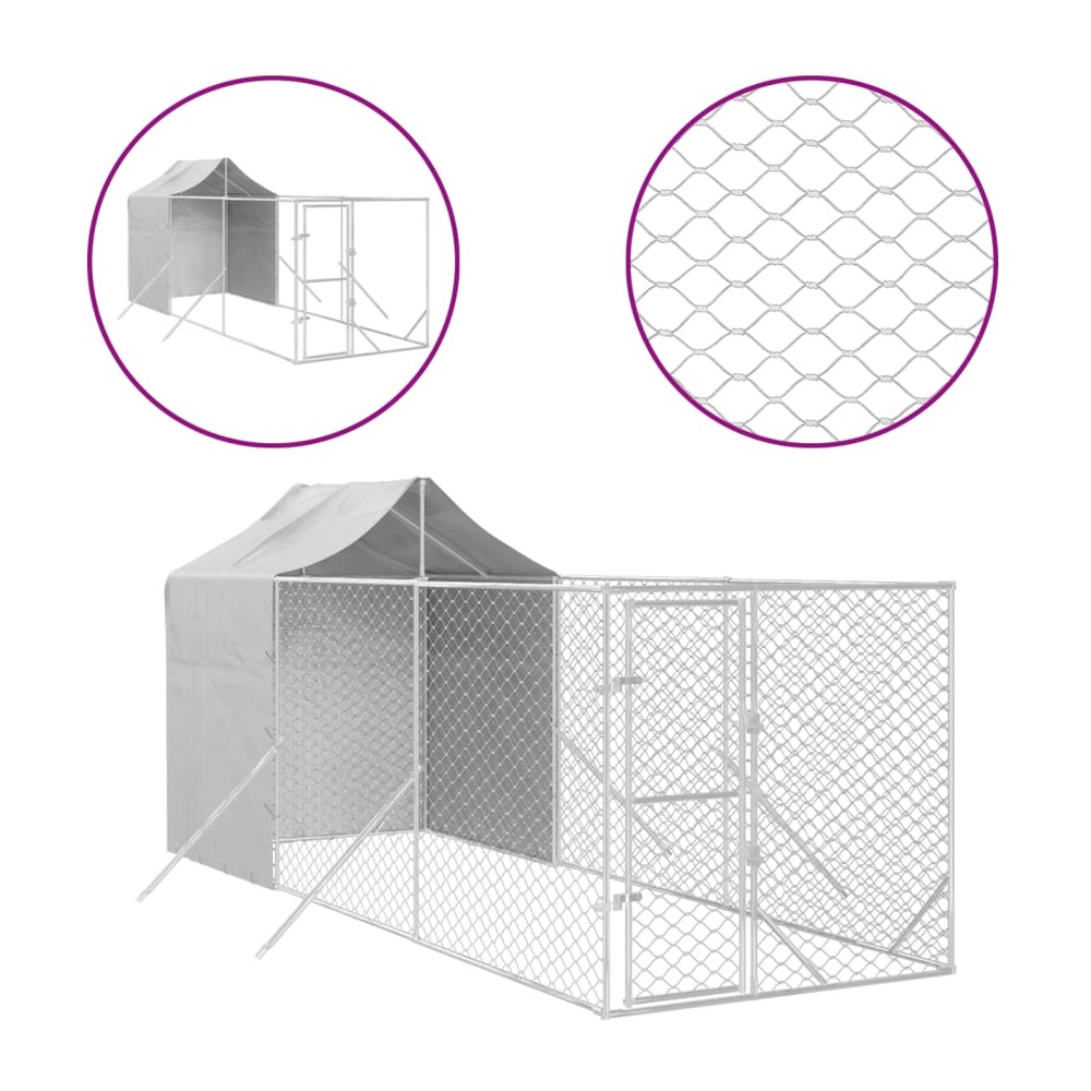 Chenil d'extérieur pour chiens avec toit argenté 2x6x2,5 m