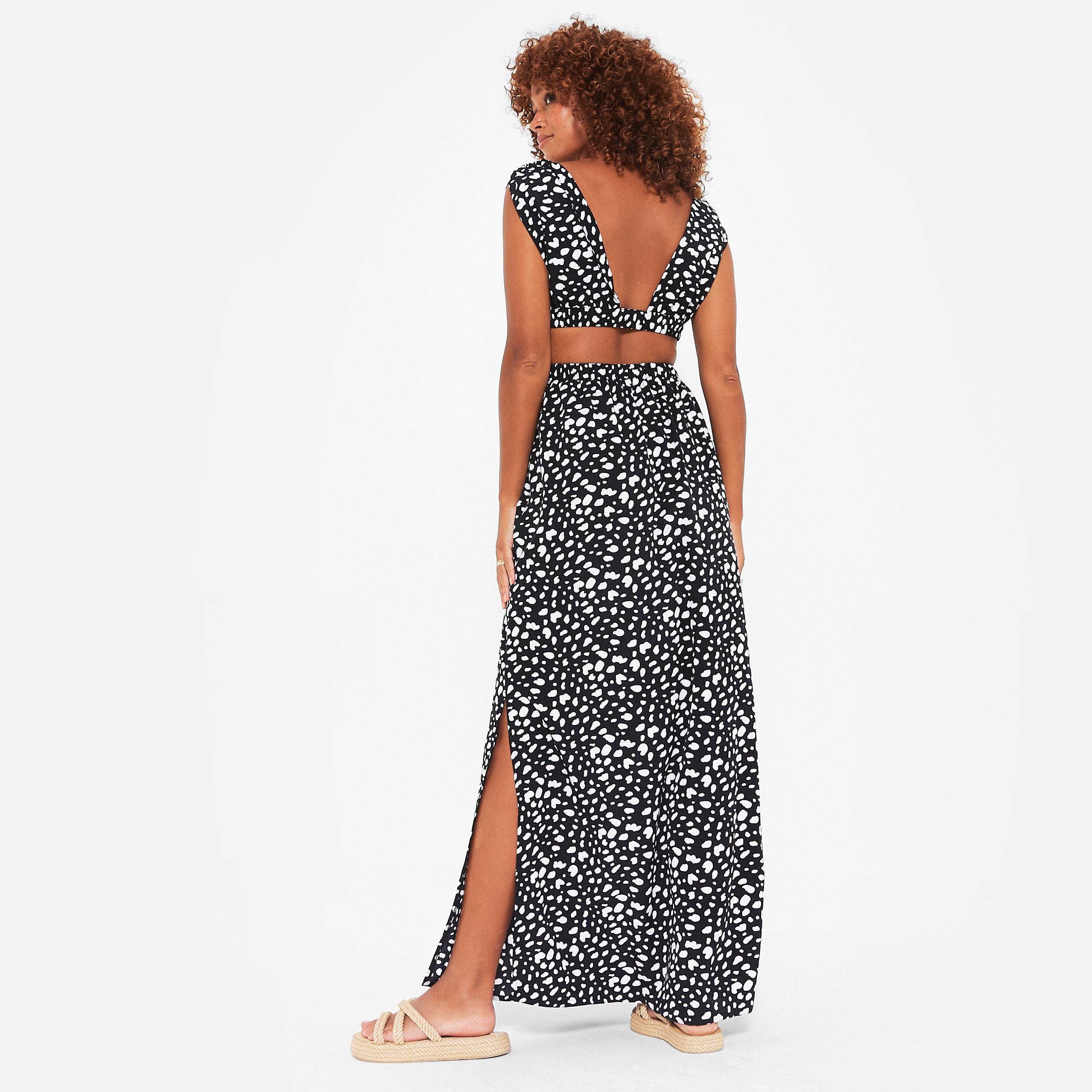 I Saw It First ISAWITFIRST Printed Cut Out Ruched Shoulder Maxi Dress