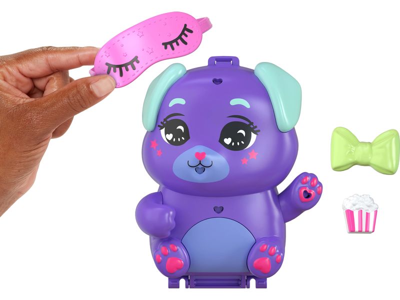 Polly Pocket Spielset Party-Welpe Schatulle Spielzeug für unterwegs mit Zubehör für Mode und Essen