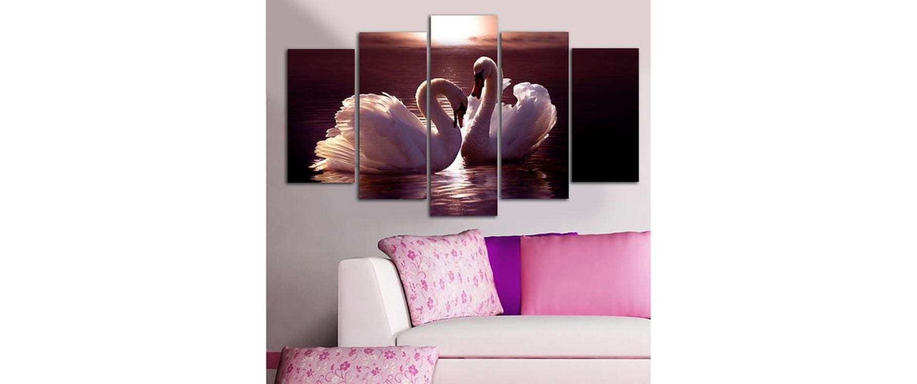 Bild Schwanenpaar 5-teilig, 110 x 60 cmDekorative Wandmalerei