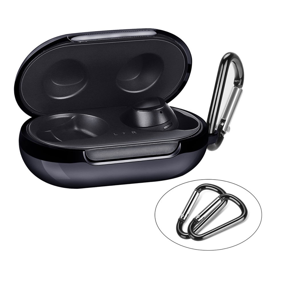 Samsung Galaxy Buds  / Galaxy Buds Galvanisierte Silikon Case Schutzhülle Abdeckung   Karabinerhaken - Schwarz