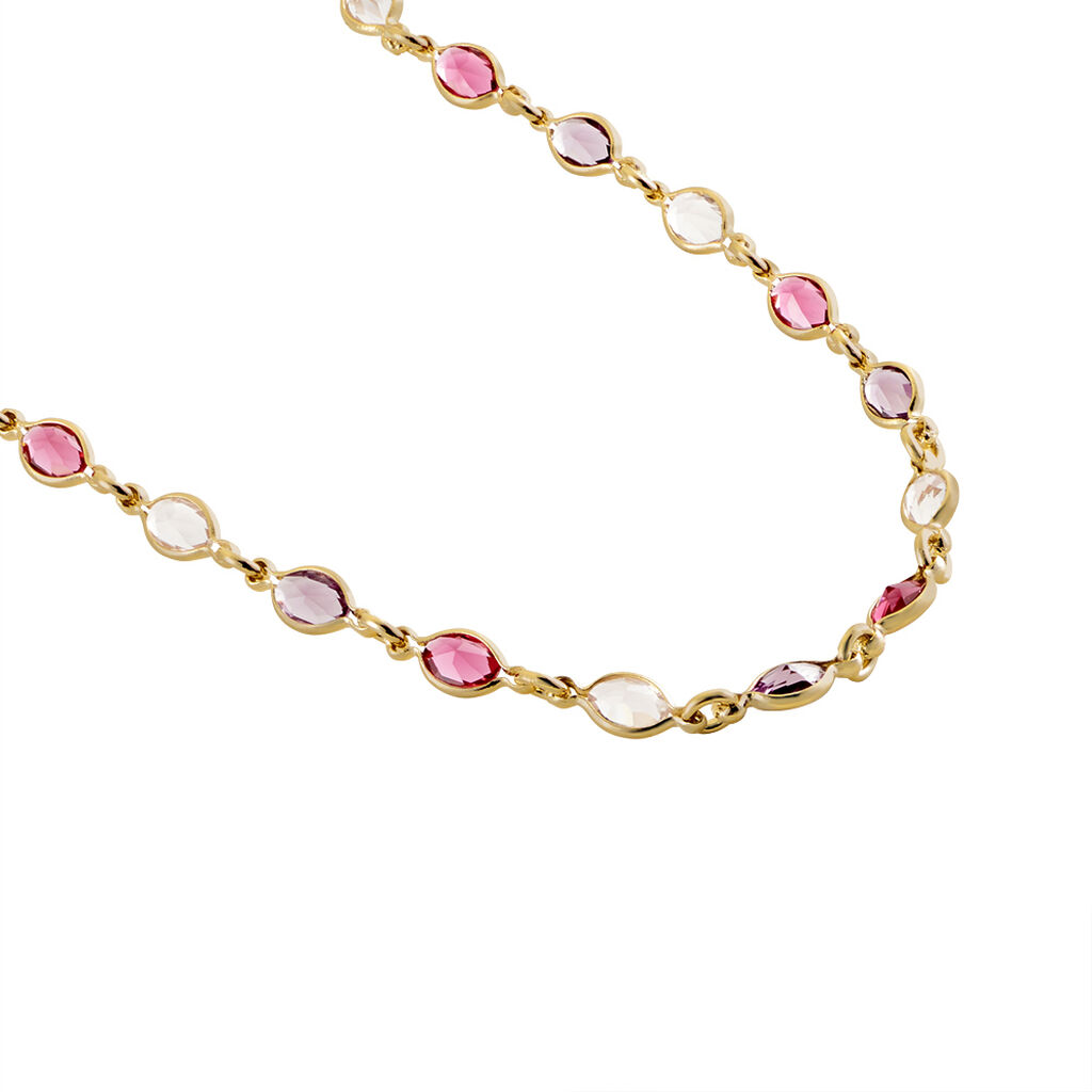 Collier Ilvaae Plaqué Or Pierre De Synthèse Rose