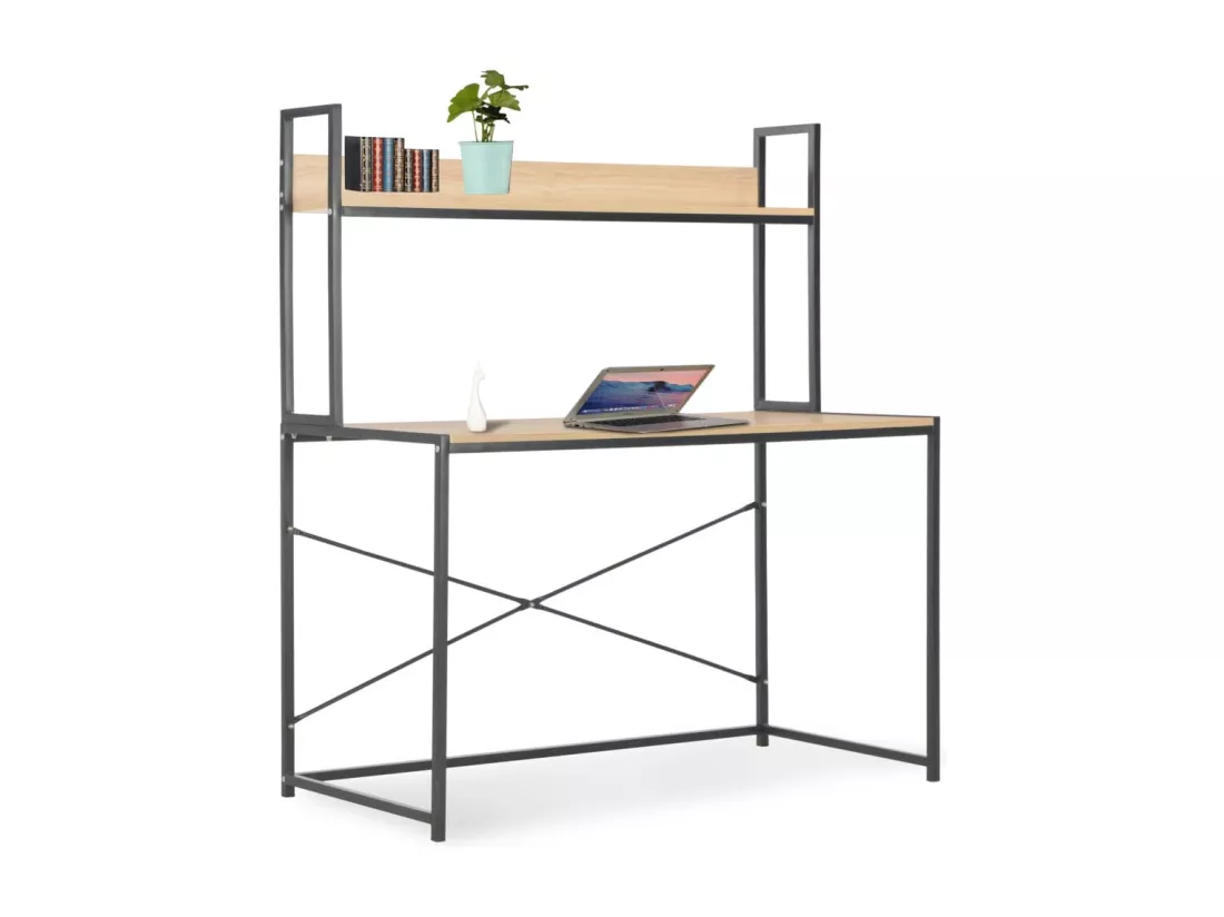 Bureau d'ordinateur Noir et chêne 120 x 60 x 138 cm