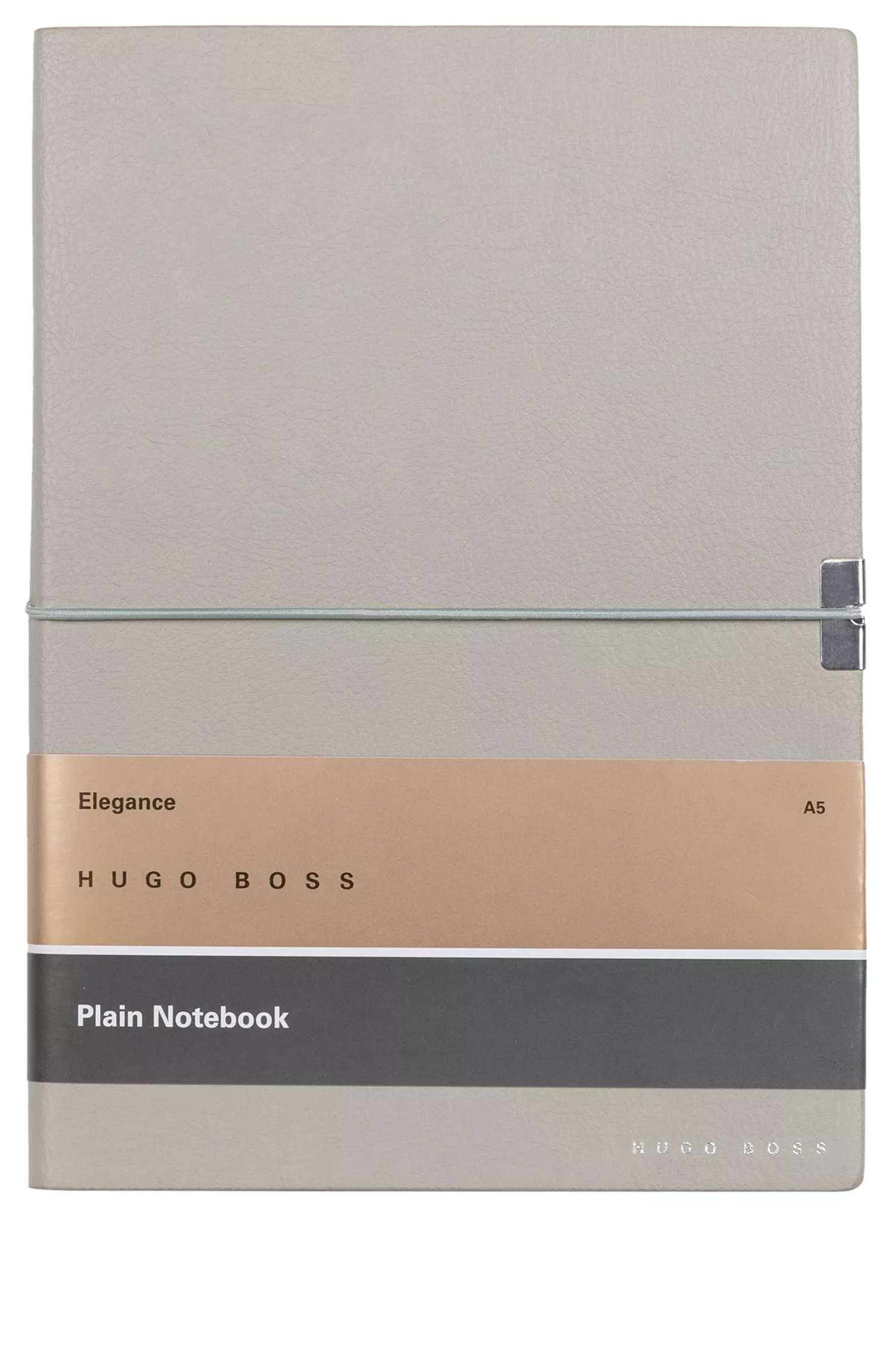 Caderno BOSS Black-A5 em couro sintético cinza com elástico.