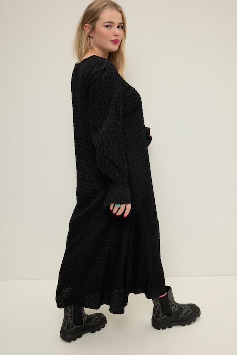 Maxikleid, A-Line, Heart-Muster, V-Ausschnitt, Langarm