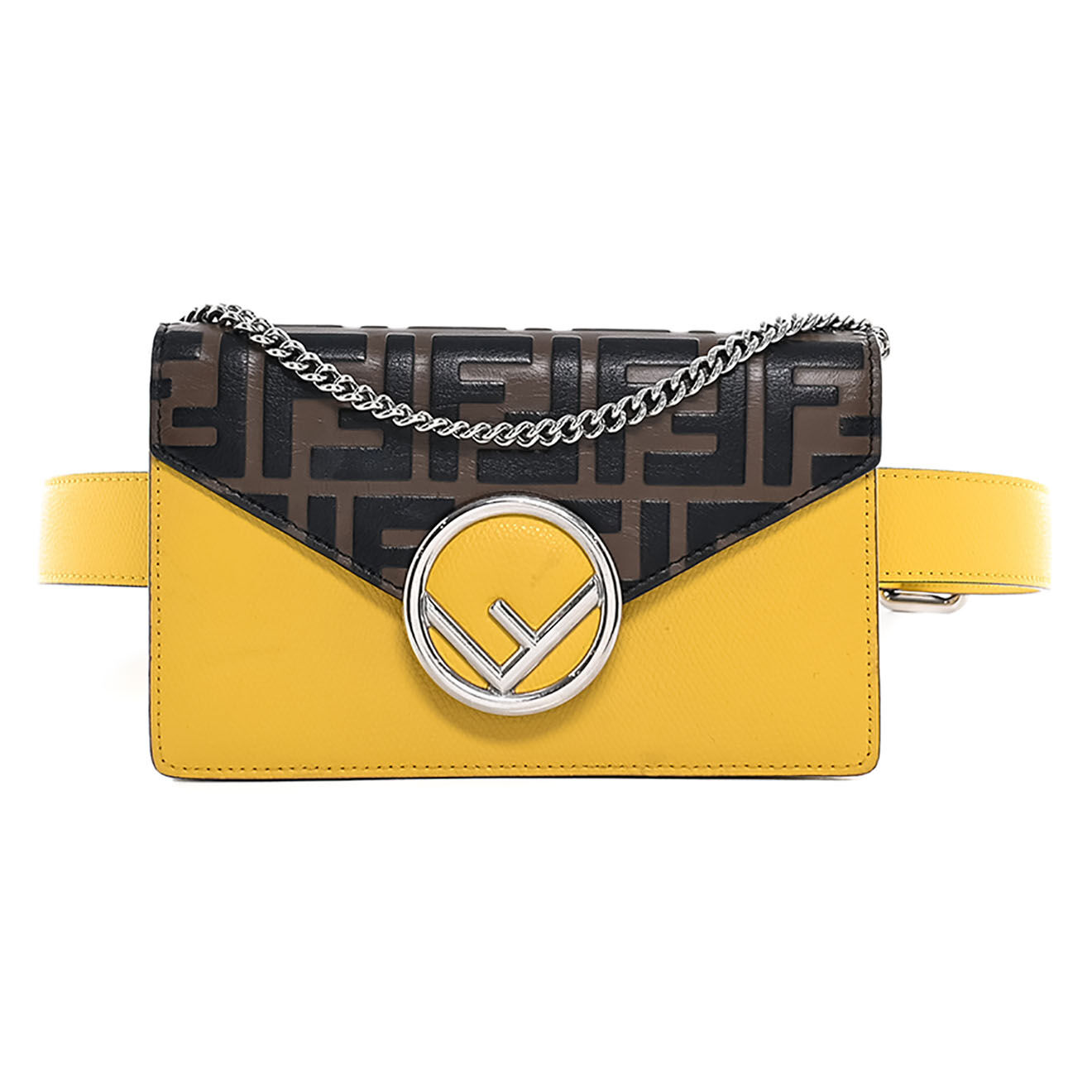Fendi Sac ceinture Wallet on Chain en Cuir Monogramme jaune - Très bon état - L.17.5 cm