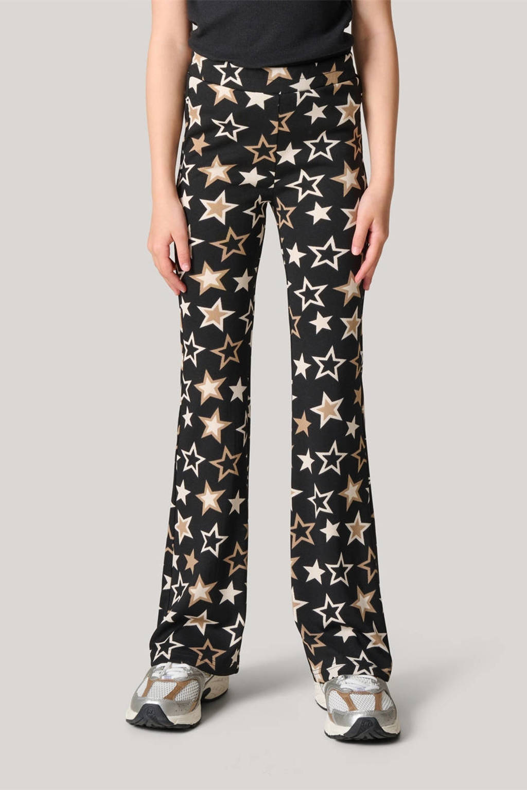 Shoeby flared broek met sterren zwart/goud/wit
