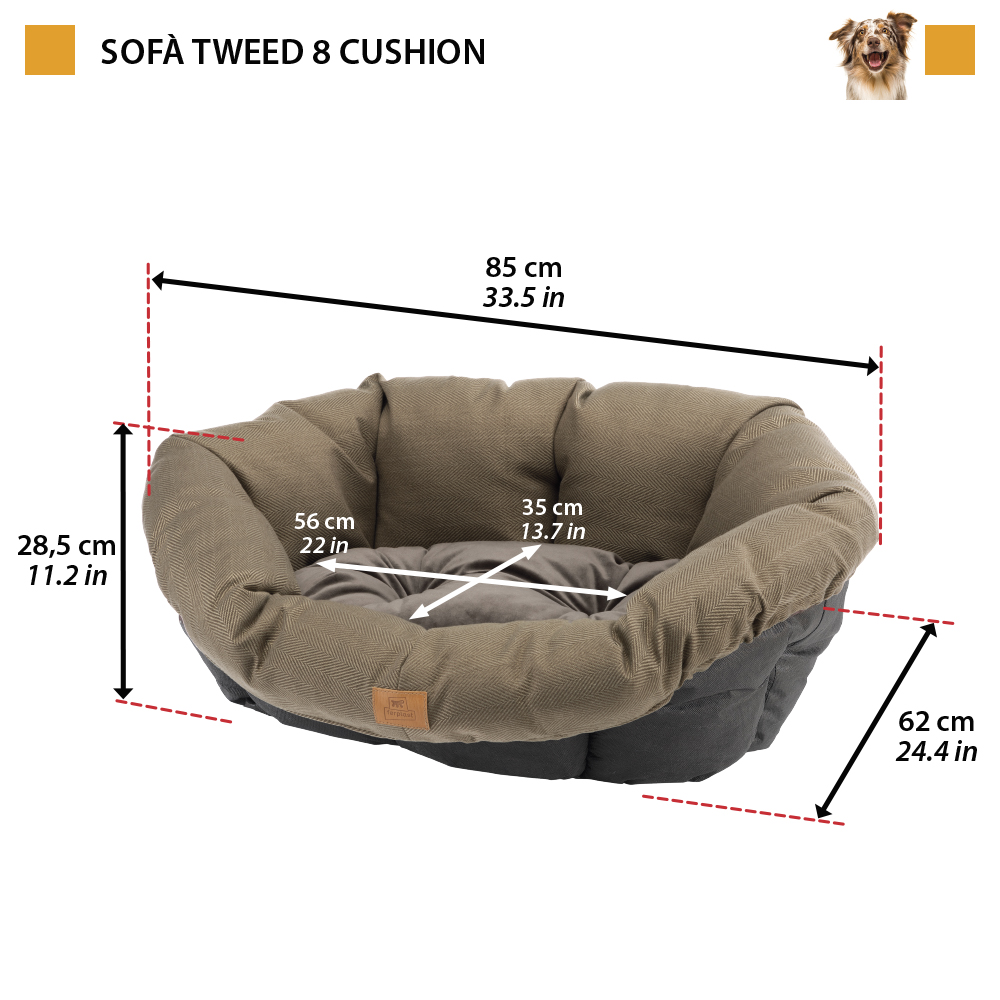 Ferplast coussin pour panier chien sofa' tweed 8, matelas rembourré pour lit pour chien d'intérieur, remplacement pour panier
