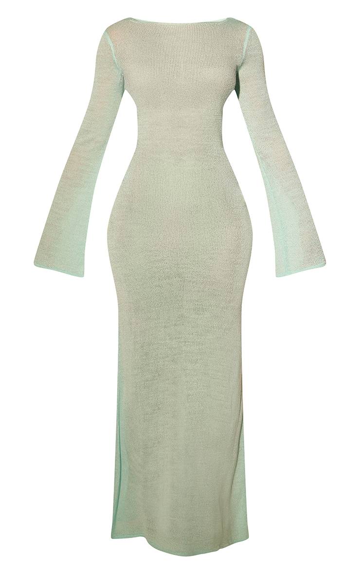 Bleu Vif Robe De Plage Longue Dos Nu En Maille Ajourée