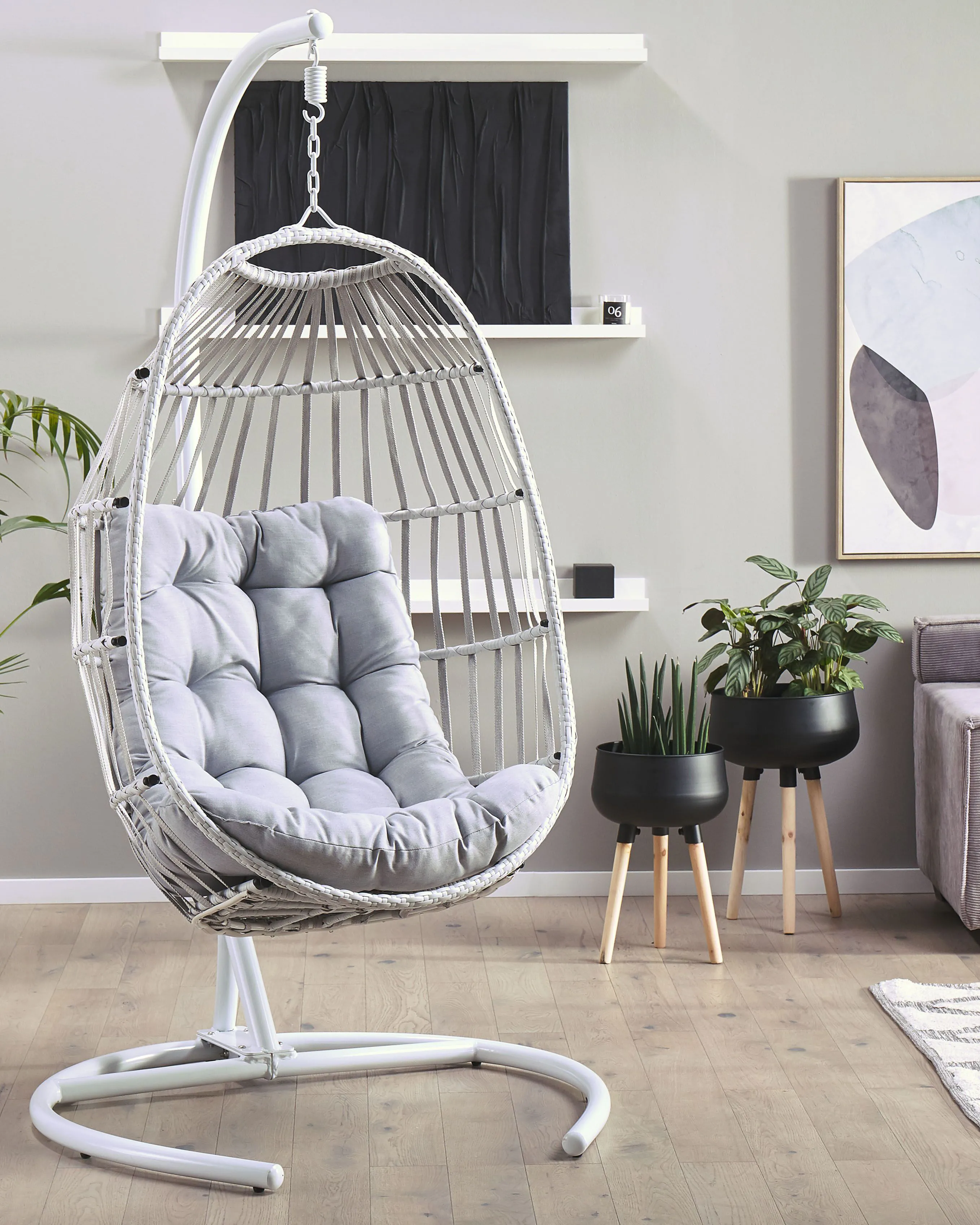 Hangstoel met standaard SESIA PE rotan Lichtgrijs
