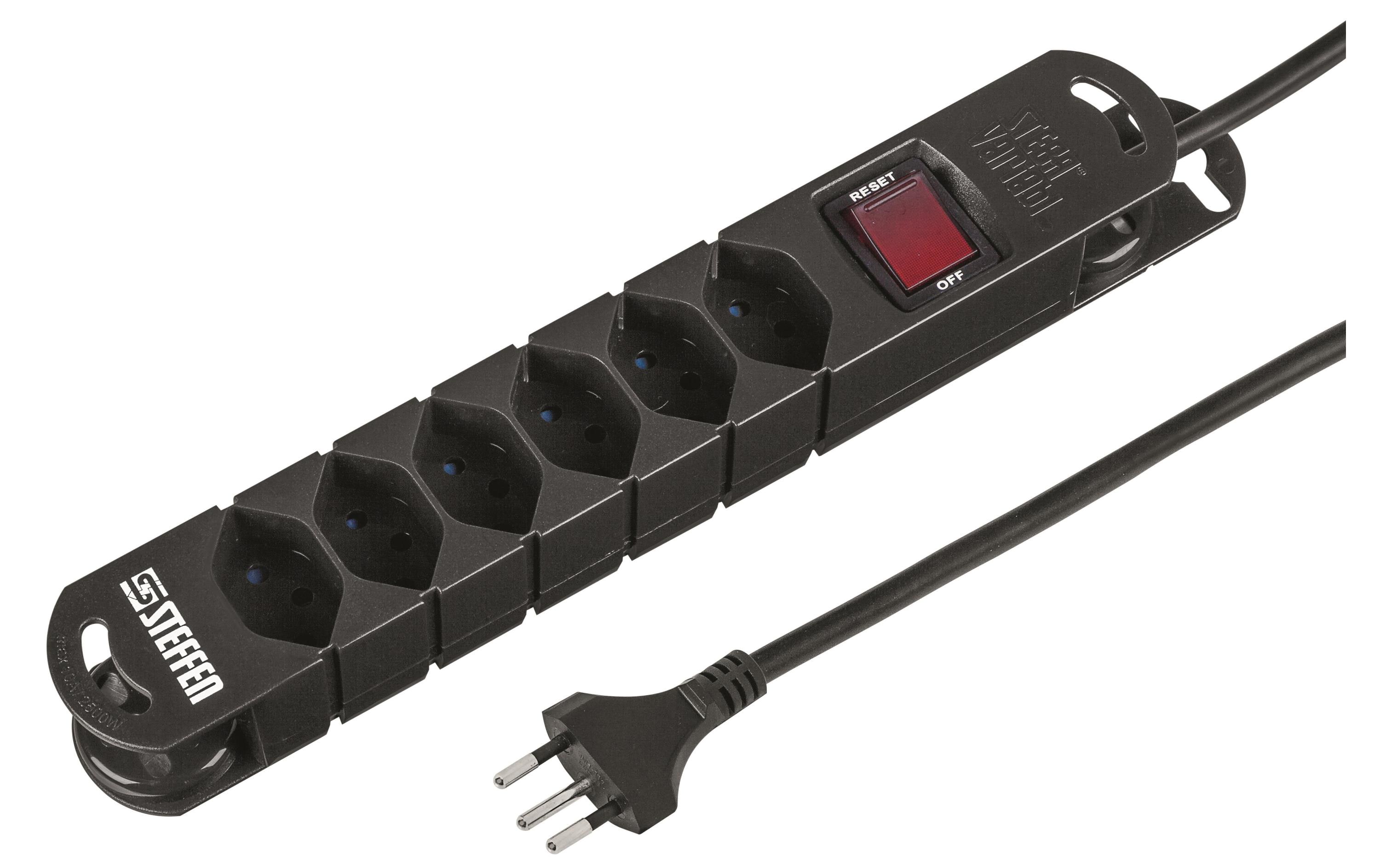 Steckdosenleiste STEBA VARIABL 6xT13 5 mSteckdosenleiste, Schwarz