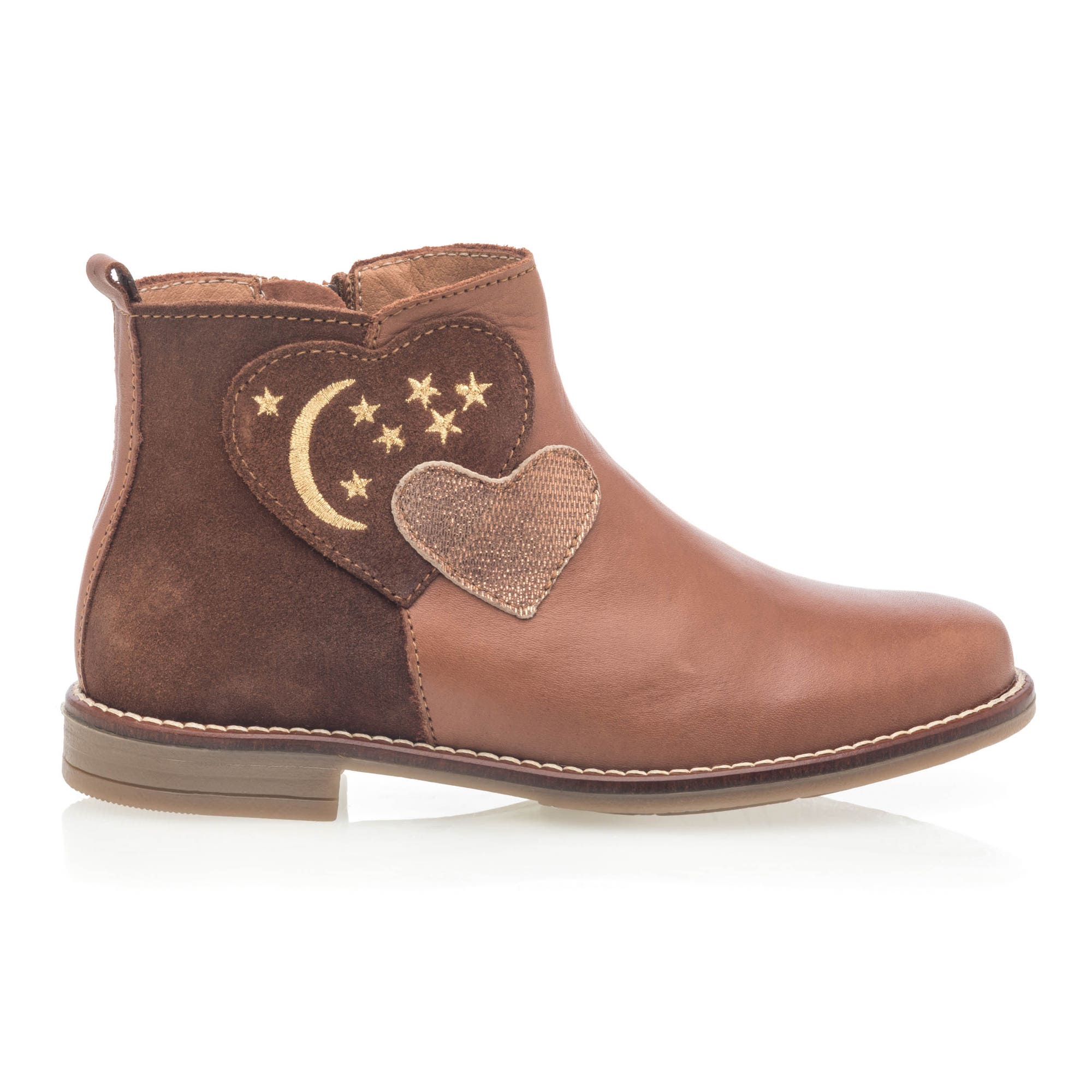 Bottines Fille en cuir cognac