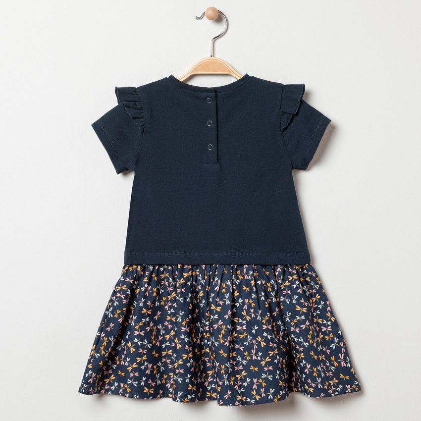 Robe en maille manches courtes effet 2-en-1 - Bleu marine