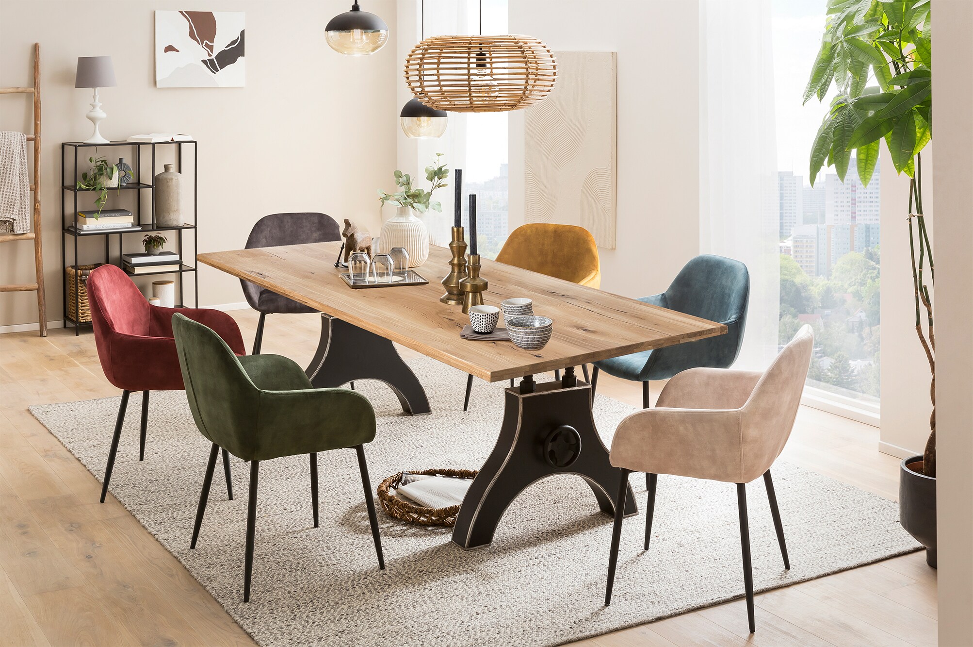 Tisch 220x100cm Wildeiche Metall Holztisch Esstisch Speisetisch Küchentisch