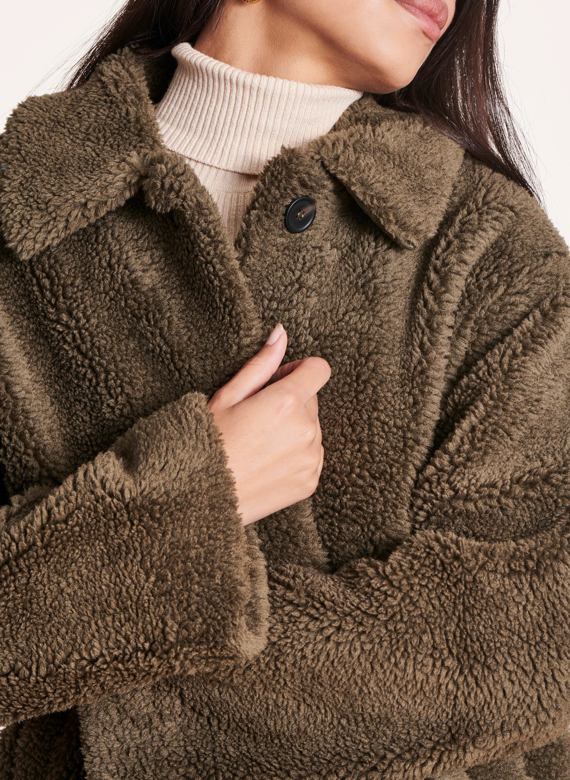 Manteau col classique en sherpa | Vert