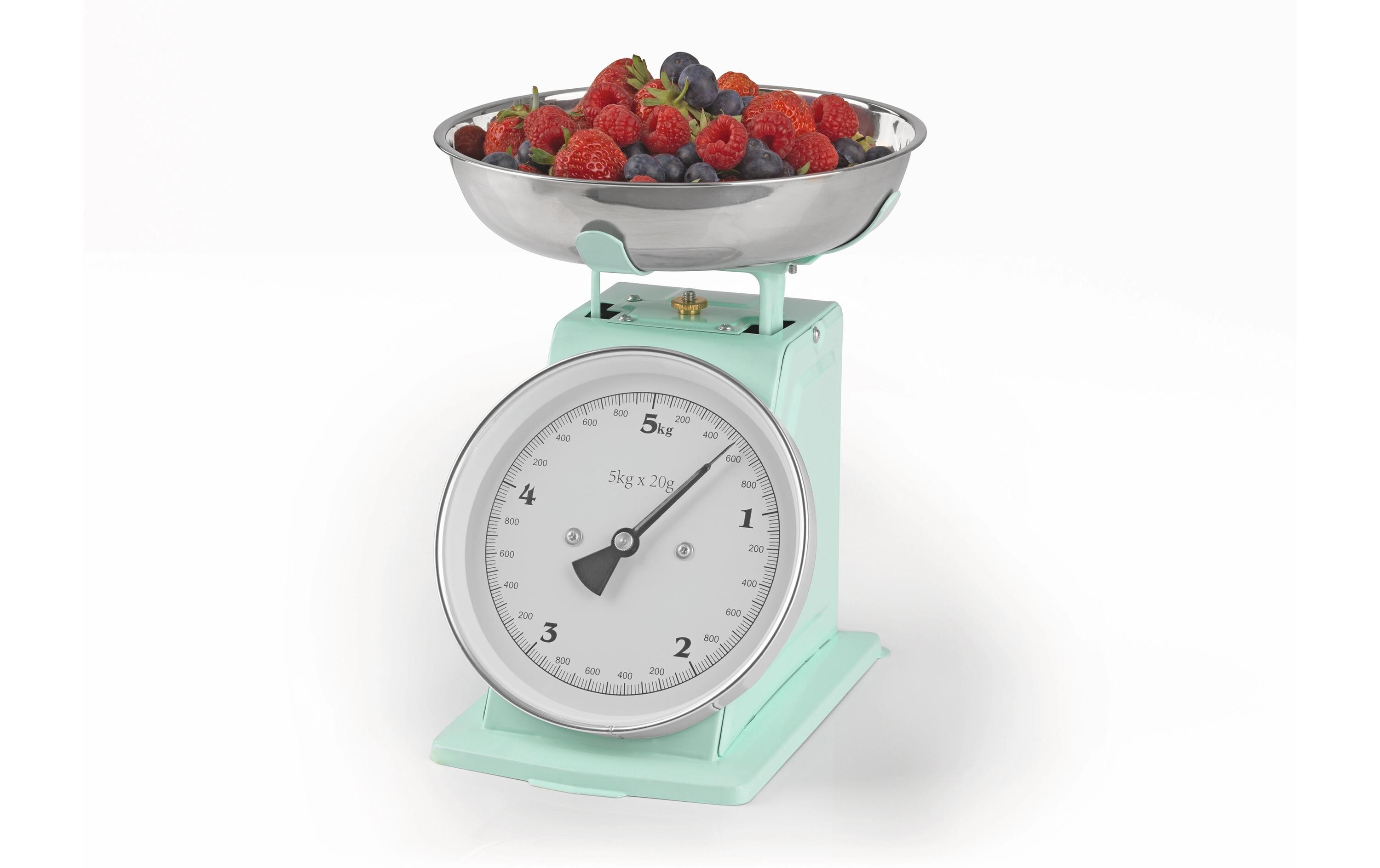 Küchenwaage 5 kg, 20g-Schritte, EdelstahlMechanische Küchen-Waage mit Rührschüssel
