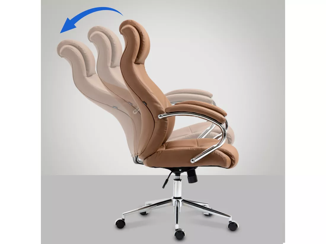 Chaise de bureau - Véritable cuir & Noir - Marron clair - Salford