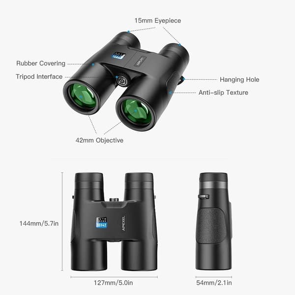 APEXEL 10x42 Autofokus Sammenleggbar Digital Vanntett Kikkert for Fugletitting og Dyrelivssafari