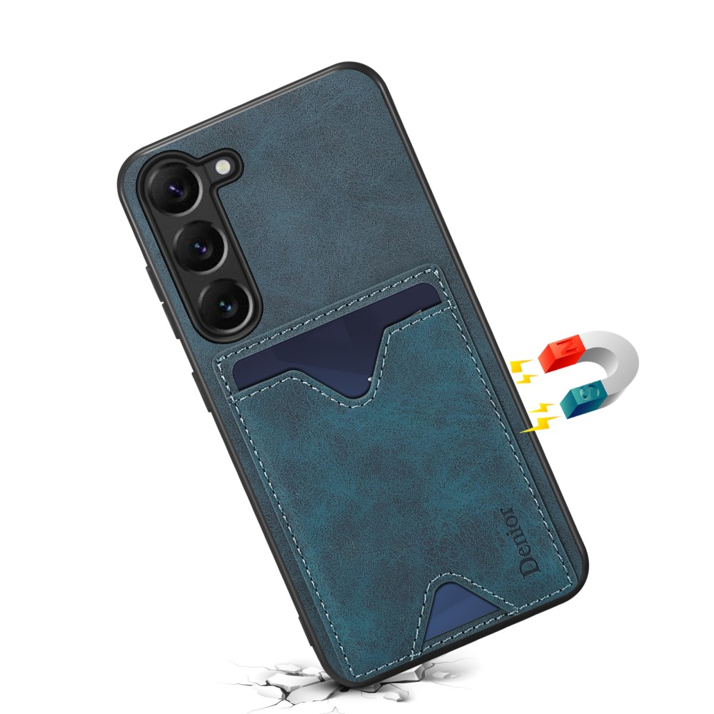 Samsung Galaxy S24 Hybrid Leder Hülle mit Magnetischem Kartenfach   Kickstand Aufsteller - Blau