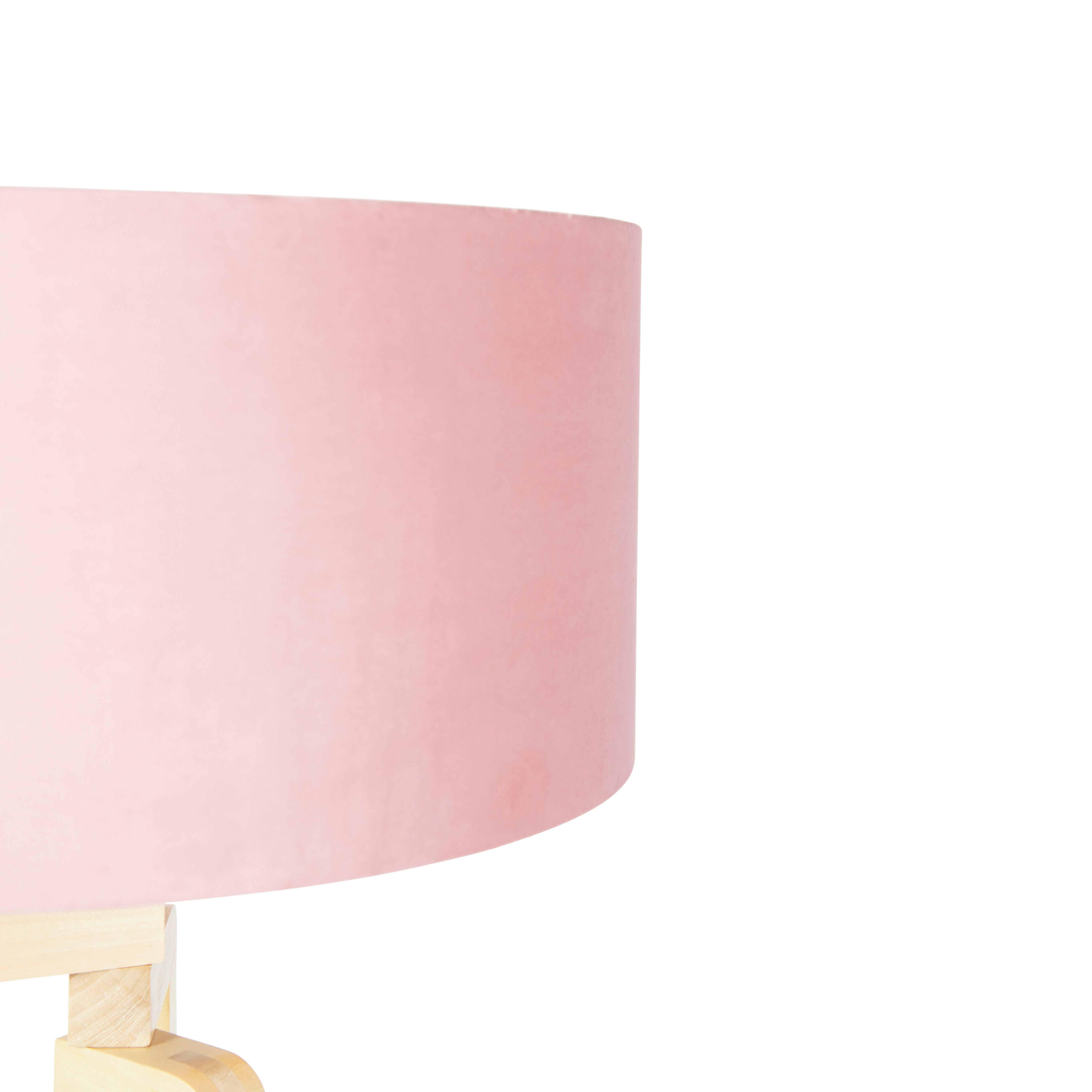 Vloerlamp tripod hout met roze velours kap 50 cm - Puros