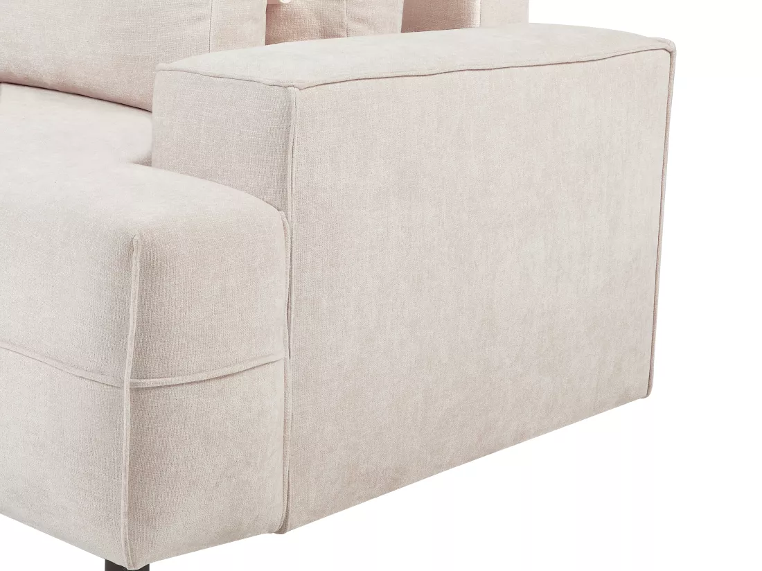 Canapé d'angle gauche convertible en tissu texturé beige BREGLIO