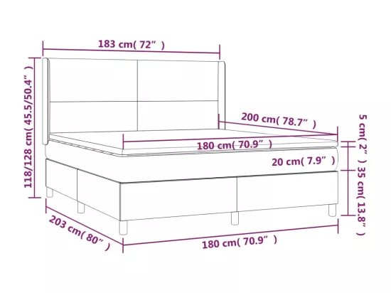 Sommier tapissier matelas et LED Gris foncé 180x200 cm Velours