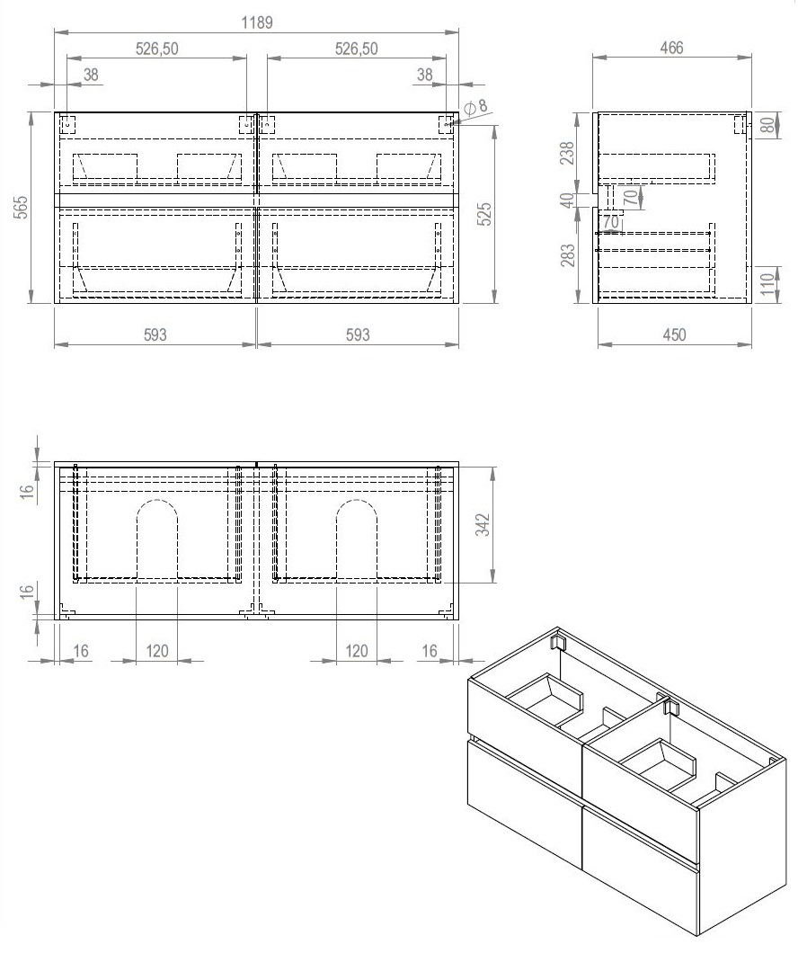 Best Design Bora onderkast 120cm eiken
