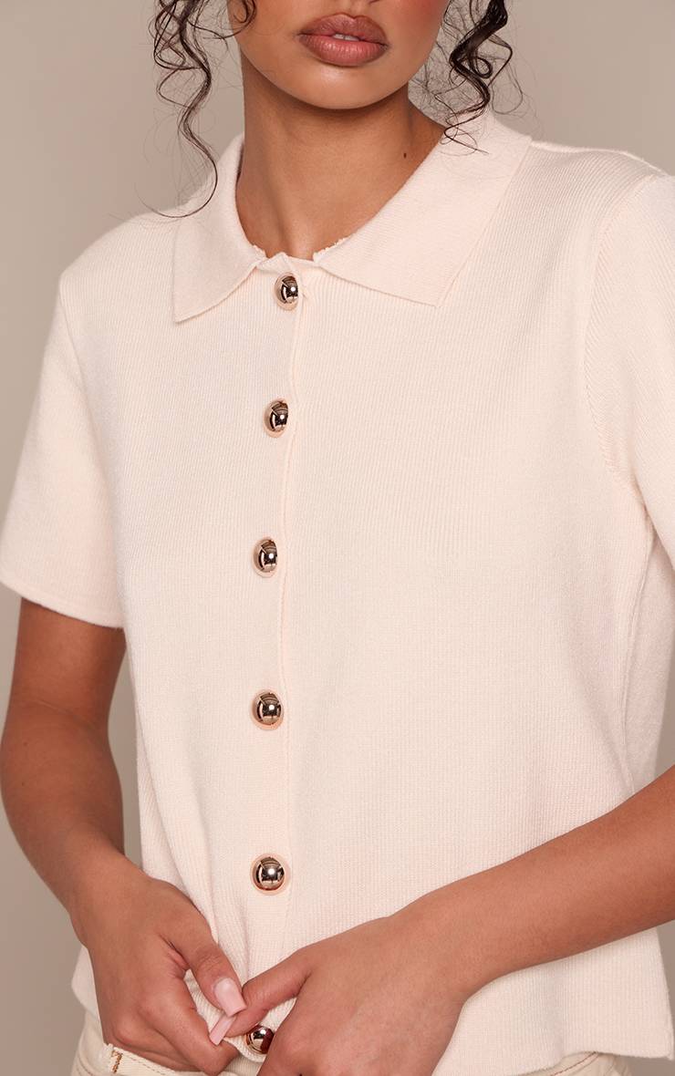 Crème Haut Polo Court En Maille Compacte À Clous Dôme