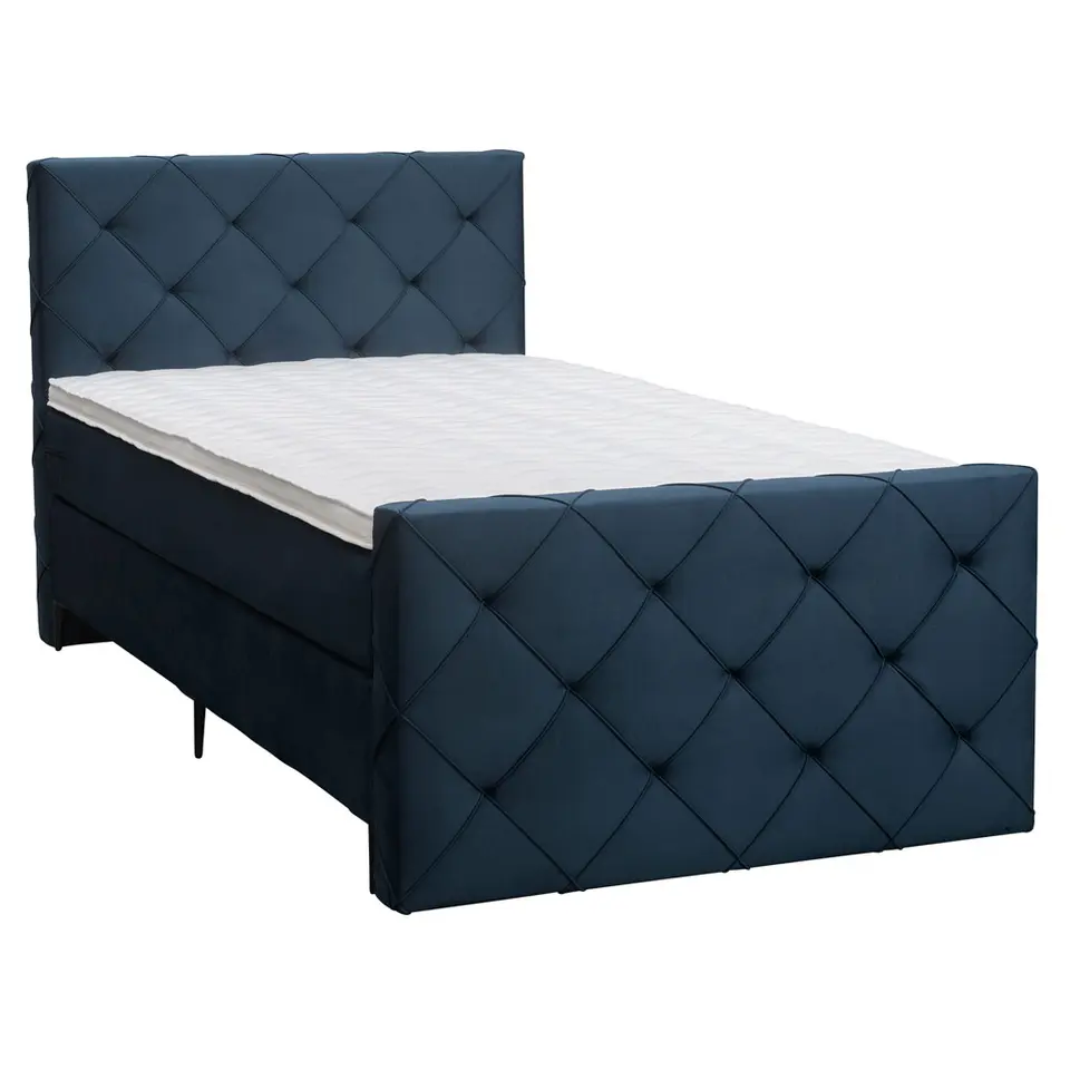 Boxspring met voetbord Liv geruit - blauw - 120x200 cm - slanke poot