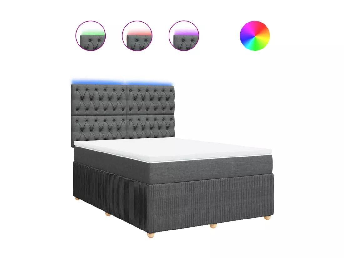 Sommier à lattes de lit avec matelas Gris foncé 140x190cm Tissu