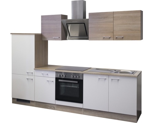 Flex Well keukenblok met apparatuur Samoa 270 cm wit sonoma eiken mat gedemonteerde variant omkeerbaar 00008772